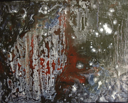 Leaking Stone II - Nighthood,28x22,acrylic on mason.